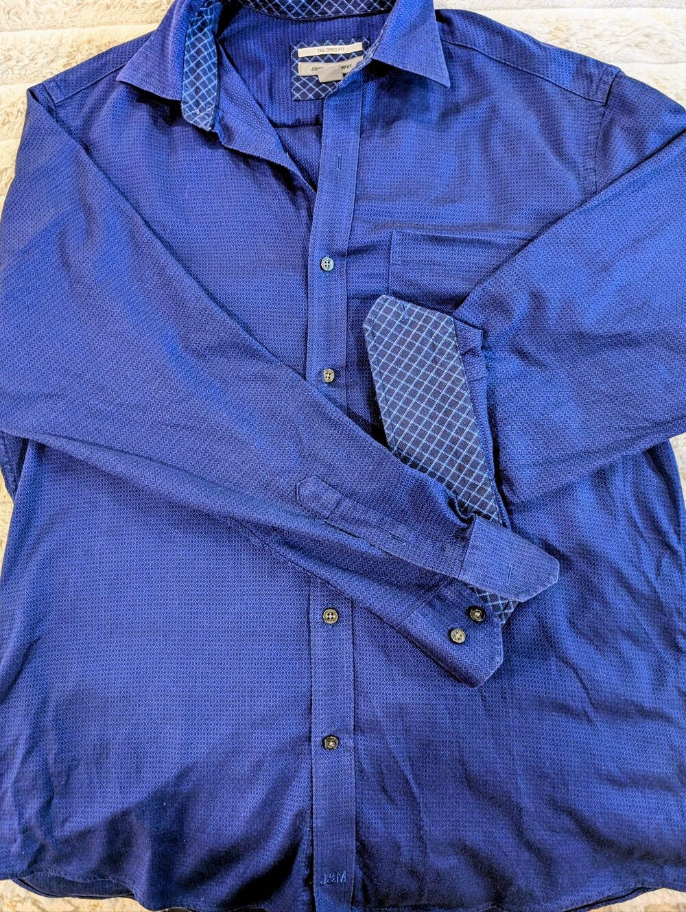 Mens Johston & Murphy Tailored Blue Geometric Button Down Dress Shirt (M) - CB